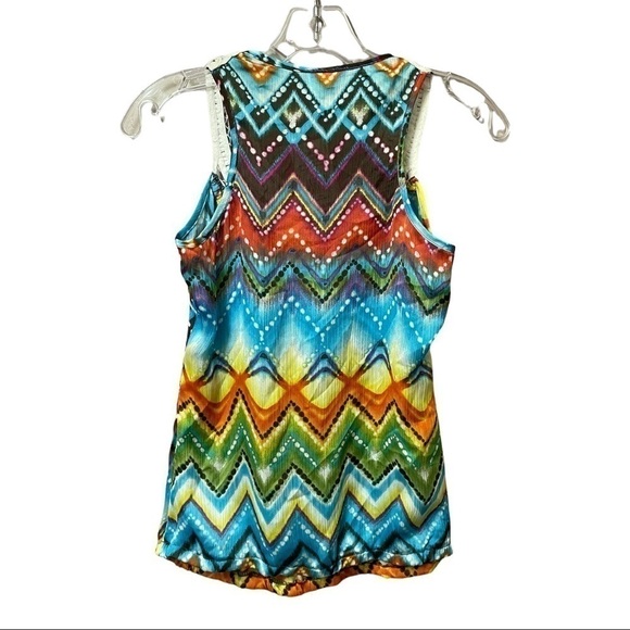 Y2k tribal beat embellished yoke multi color chevron print tank playful size XS - Picture 2 of 9